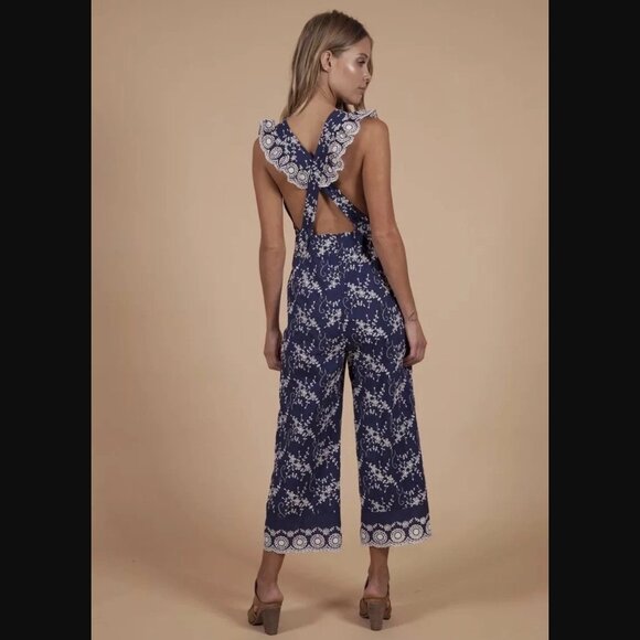 Nightcap Floral Cotton Eyelet Lace Overall Jumpsuit - Picture 13 of 13